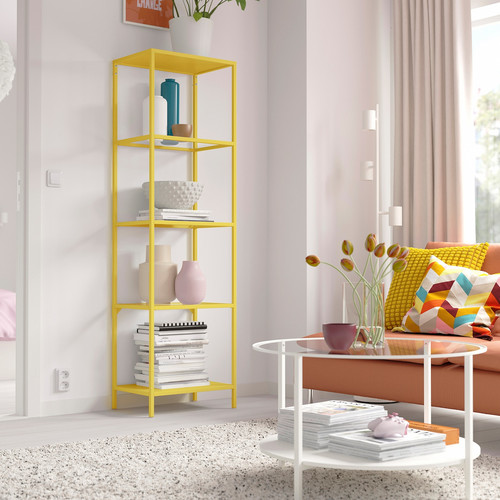 VITTSJÖ Shelving unit, yellow/glass, 51x175 cm