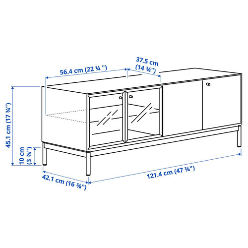 BOASTAD TV storage combination, black/oak veneer, 121x42 cm