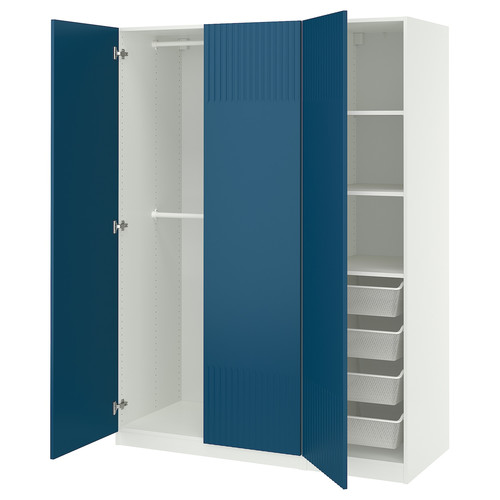 PAX / FYRUDDEN Wardrobe combination, white/blue, 150x58x201 cm