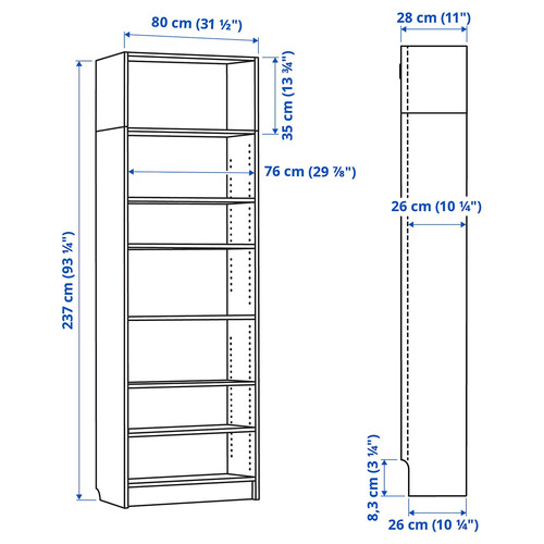 BILLY Bookcase with height extension unit, oak effect, 80x28x237 cm