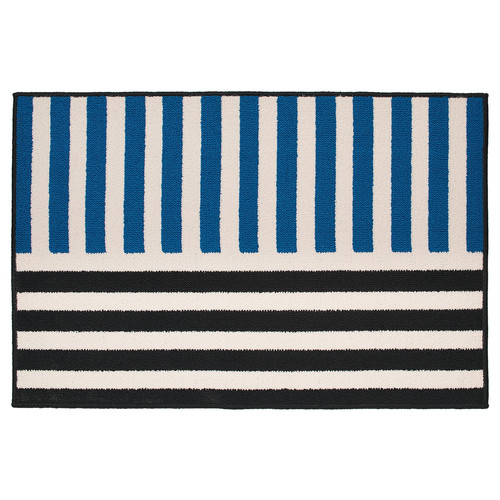 VÄNDPLATS Rug, low pile, blue black/stripe, 60x90 cm