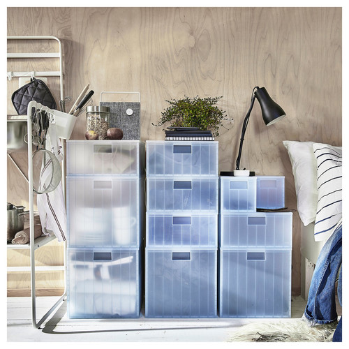 PANSARTAX Storage box with lid, transparent grey-blue, 33x33x16.5 cm