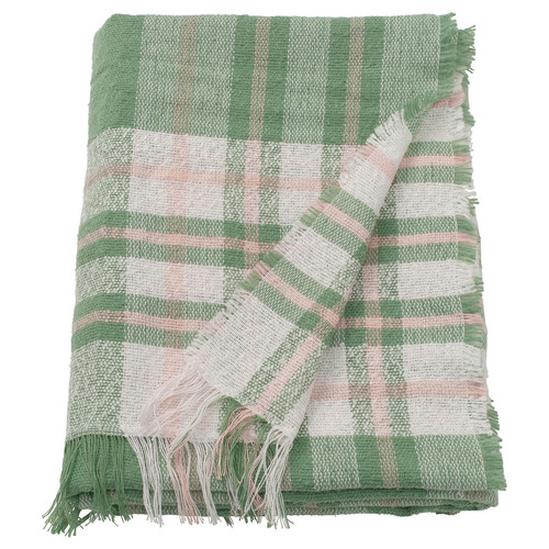 BISKOPSMÖSSA Throw, green/off-white, 130x170 cm