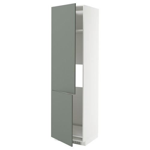 METOD High cab f fridge/freezer w 2 doors, white/Nickebo matt grey-green, 60x60x220 cm
