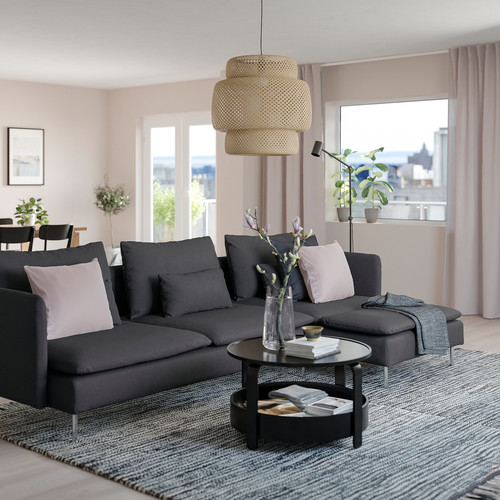 SÖDERHAMN 4-seat sofa with chaise longue, Fridtuna dark grey