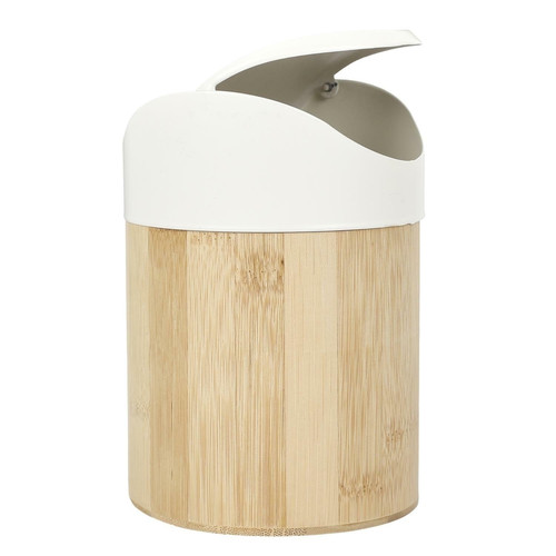 Mini Bamboo Wood Bin, white