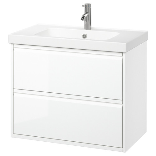 ÄNGSJÖN / ORRSJÖN Wash-stnd w drawers/wash-basin/tap, high-gloss white, 82x49x69 cm
