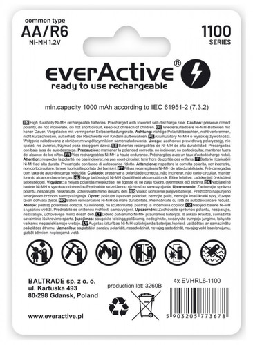 everActive Rechargeeable Battery Infinity Line 1100 mAH 4pcs