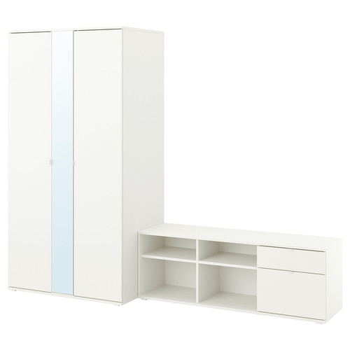 VIHALS Wardrobe and bench combination, white, 251x57x200 cm