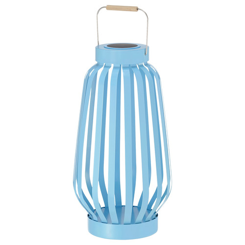 SOLVINDEN LED solar-powered floor lamp, blue/stripe, 42 cm