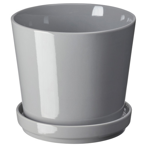 CITRUSFRUKT Plant pot with saucer, in/outdoor grey, 15 cm