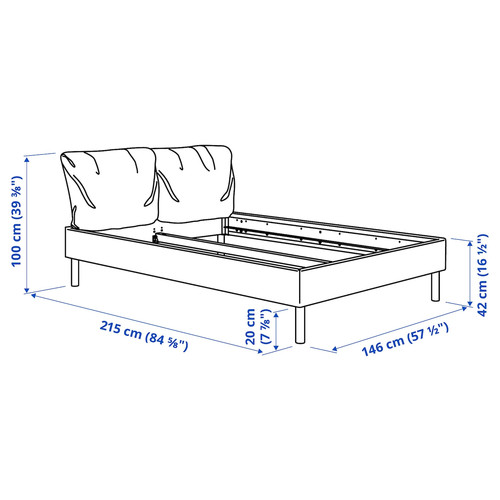 SAGESUND Upholstered bed frame, Diseröd brown,140x200 cm