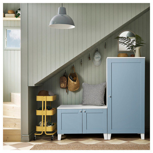 PLATSA Wardrobe with 3 doors, white/Sannidal blue, 140x57x133 cm