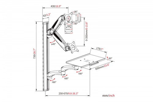 Digitus Workstation Wall Mount LCD+Keyboard 32" 8kg DA-90451