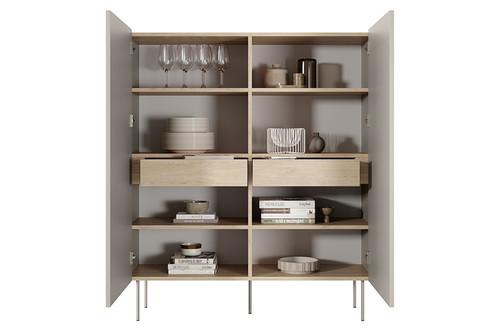 High Cabinet Sideboard with 2 Doors & 2 Drawers Desin 120, cashmere/nagano oak