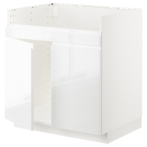 METOD Base cab f HAVSEN double bowl sink, white/Voxtorp high-gloss/white, 80x60 cm