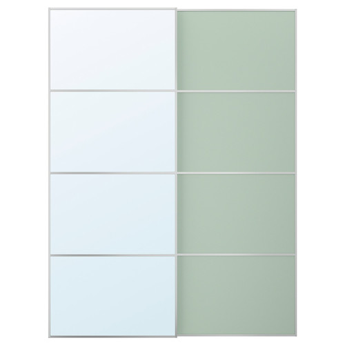 MEHAMN/AULI Pair of sliding doors, aluminium double sided/light green mirror glass, 150x201 cm
