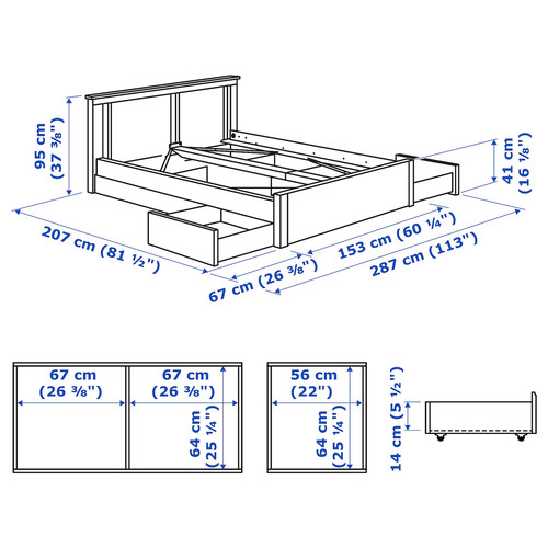 SONGESAND Bed frame with 4 storage boxes, white, 140x200 cm