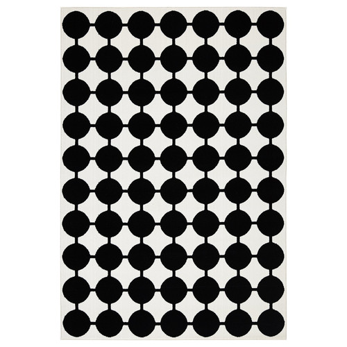VÄNDPLATS Rug, low pile, white/black dotted, 133x195 cm