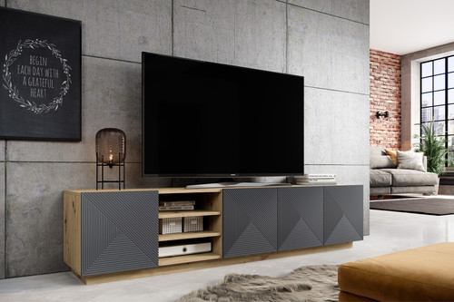 TV Cabinet Asha with Shelves 200 cm, artisan/rivier stone mat