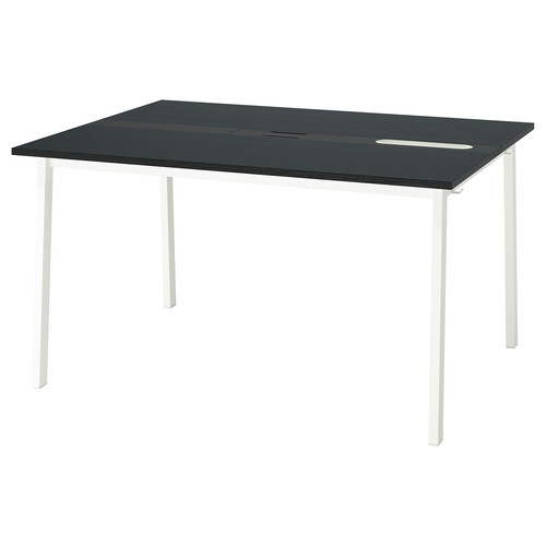 MITTZON Conference table, black stained ash veneer/black white, 140x108x75 cm