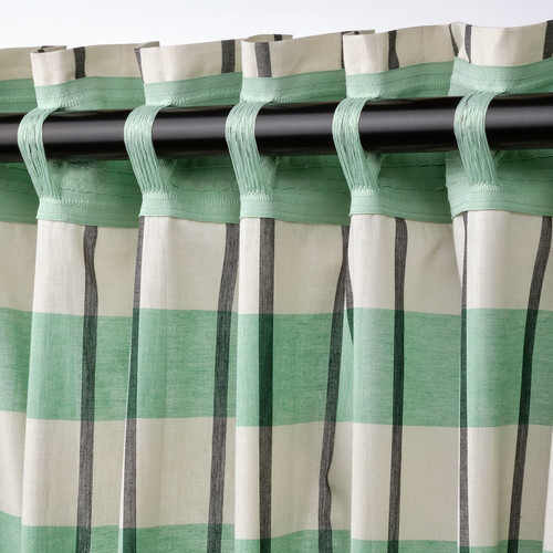 GLANSHAGTORN Curtain, 1 piece, green white/black, 300x250 cm