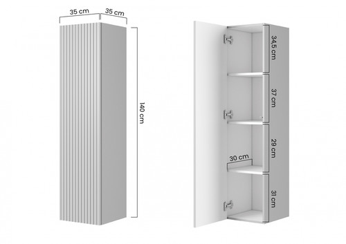 Bathroom Wall-mounted High Cabinet MDF Nicole 140cm, matt black