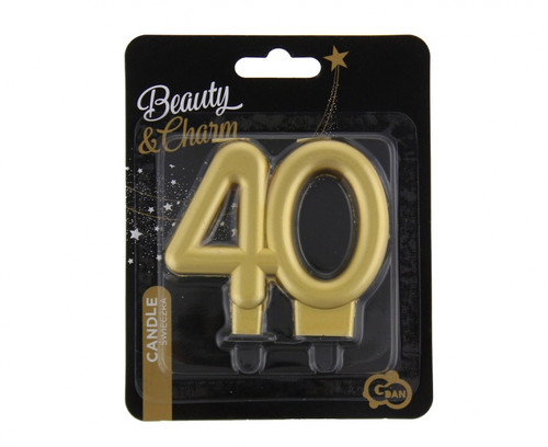 Birthday Candle 40 Metallic 8cm, gold