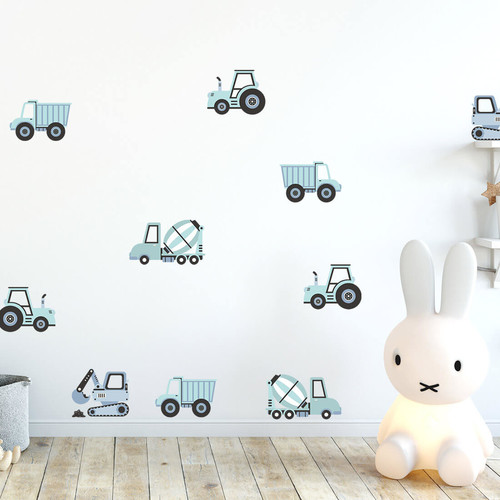 Wall Sticker Set - Construction Vehicles Blue