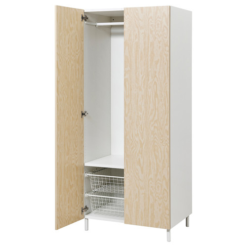 PLATSA Wardrobe with 2 doors, white/Kalbåden lively pine effect, 80x57x191 cm