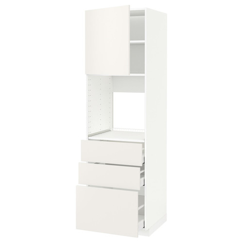 METOD / MAXIMERA High cab f oven w door/3 drawers, white/Veddinge white, 60x60x200 cm