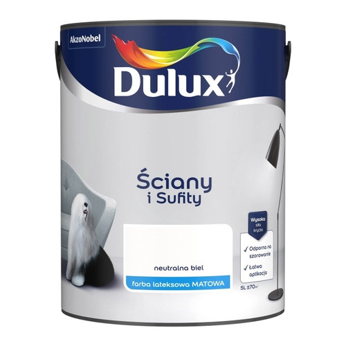 Dulux Walls & Ceiling Matt Latex Paint 5L, neutral white