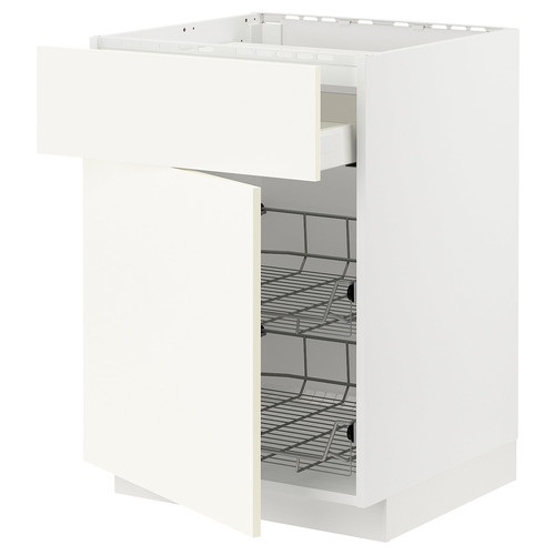 METOD / MAXIMERA Base cab f hob/drawer/2 wire bskts, white/Vallstena white, 60x60 cm