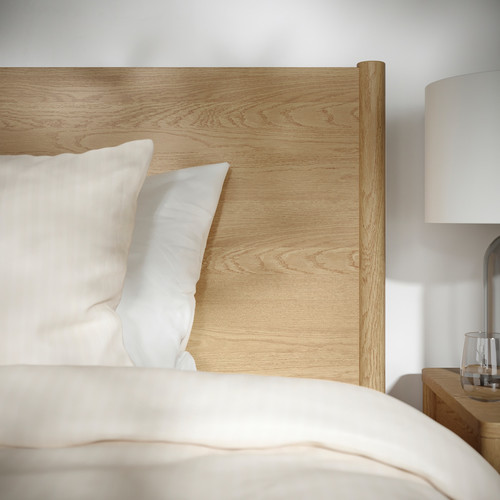 TONSTAD Bed frame with storage, oak veneer/Leirsund, 160x200 cm