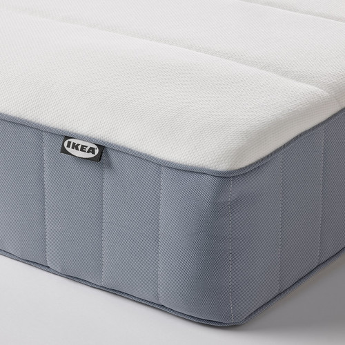 LYNGÖR Divan bed, Vesteröy firm/light blue dark grey, Standard Double