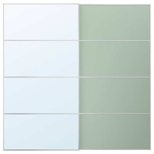 MEHAMN/AULI Pair of sliding doors, aluminium double sided/light green mirror glass, 200x201 cm