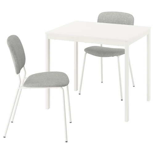 VIHALS / VIHALS Table and 2 chairs, white/white Tibbleby beige-grey, 84/120x74 cm