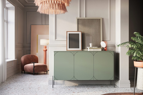 Three-Door Cabinet with Drawer Units Sonatia 150cm, olive