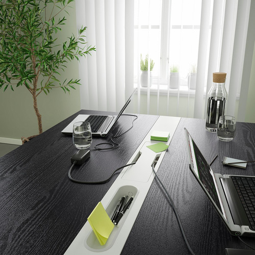 MITTZON Conference table, black stained ash veneer/white, 140x108x75 cm