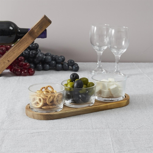 Set of 3 Snack Cups, acacia/glass