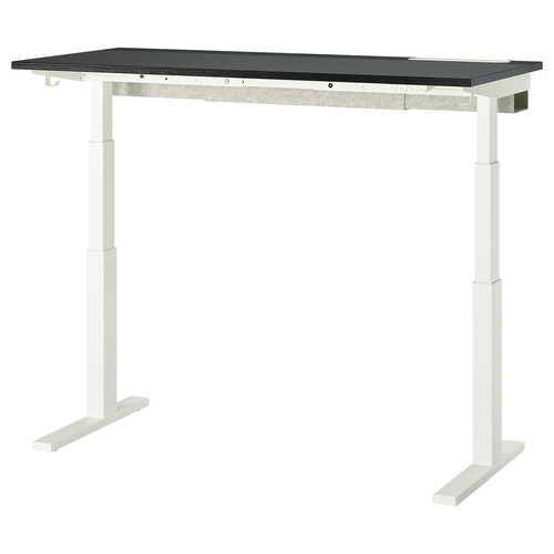 MITTZON Desk sit/stand, electric black stained ash veneer/black white, 140x60 cm