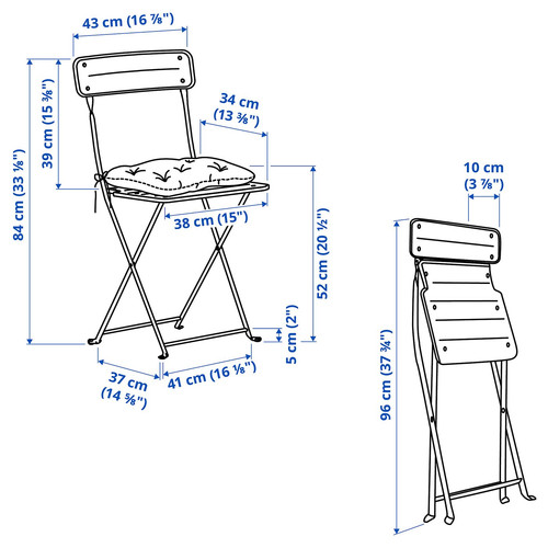 SUNDSÖ Table and 2 folding chairs, outdoor bright red/bright red Kuddarna light grey-beige, 65x65 cm
