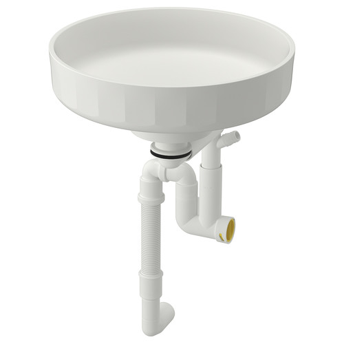 LERSJÖN Countertop wash-basin w water trap, white, 38x14 cm