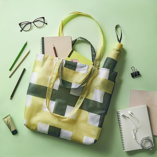 KNALLA Umbrella, foldable green/stripe