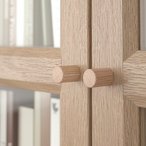 BILLY / OXBERG Bookcase combination w glass doors, oak effect/clear glass, 120x30x202 cm