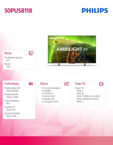 Philips 50'' TV LED 50PUS8118/12