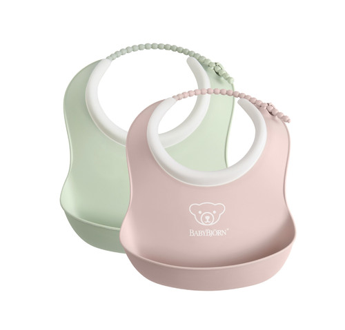 BABYBJÖRN 2 Small Soft Bibs -  Powder Green/ Powder Pink, 4m+