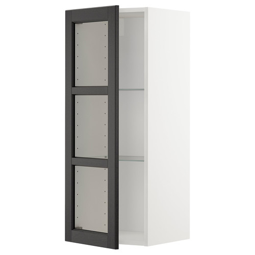 METOD Wall cabinet w shelves/glass door, white/Lerhyttan black stained, 40x100 cm