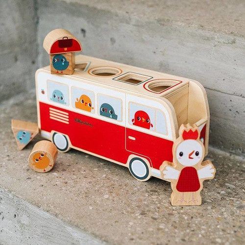 LILLIPUTIENS Wooden Bus Sorter with 4 Paulette Chickens 12m+