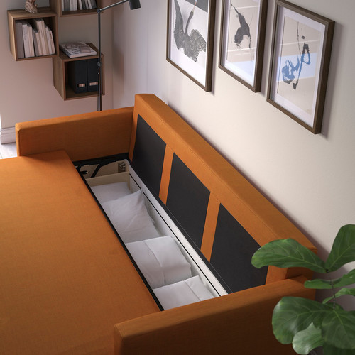 FRIHETEN 3-seat sofa-bed, Faringe brown-orange